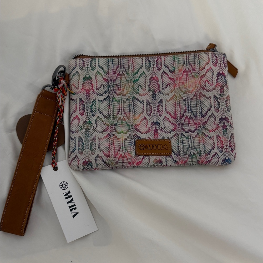 Myra Bag Pink and Green Patterned Clutch